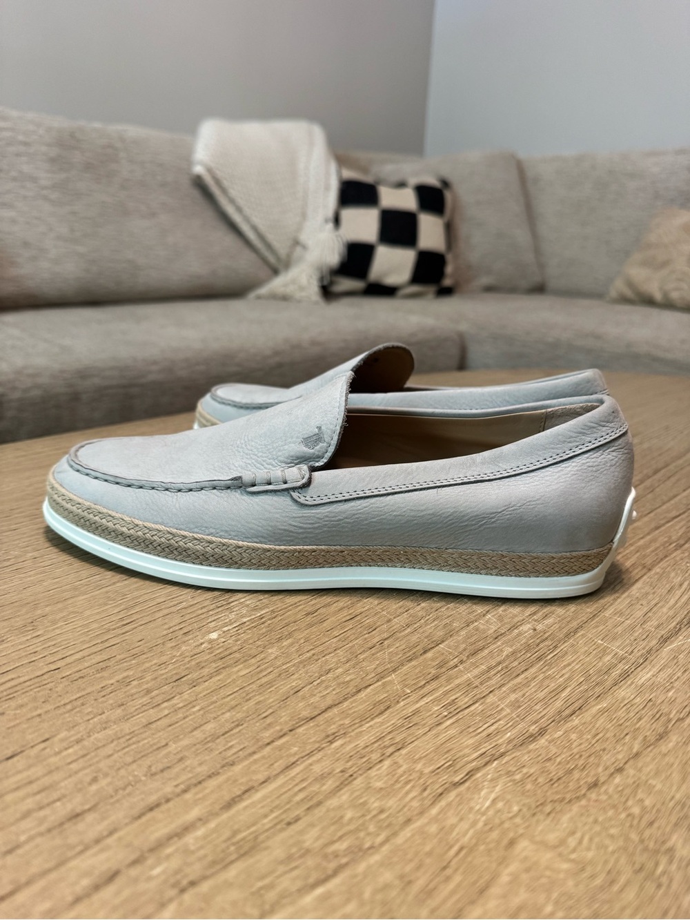 Tod's Light Gray Leather Slip-On Loafers